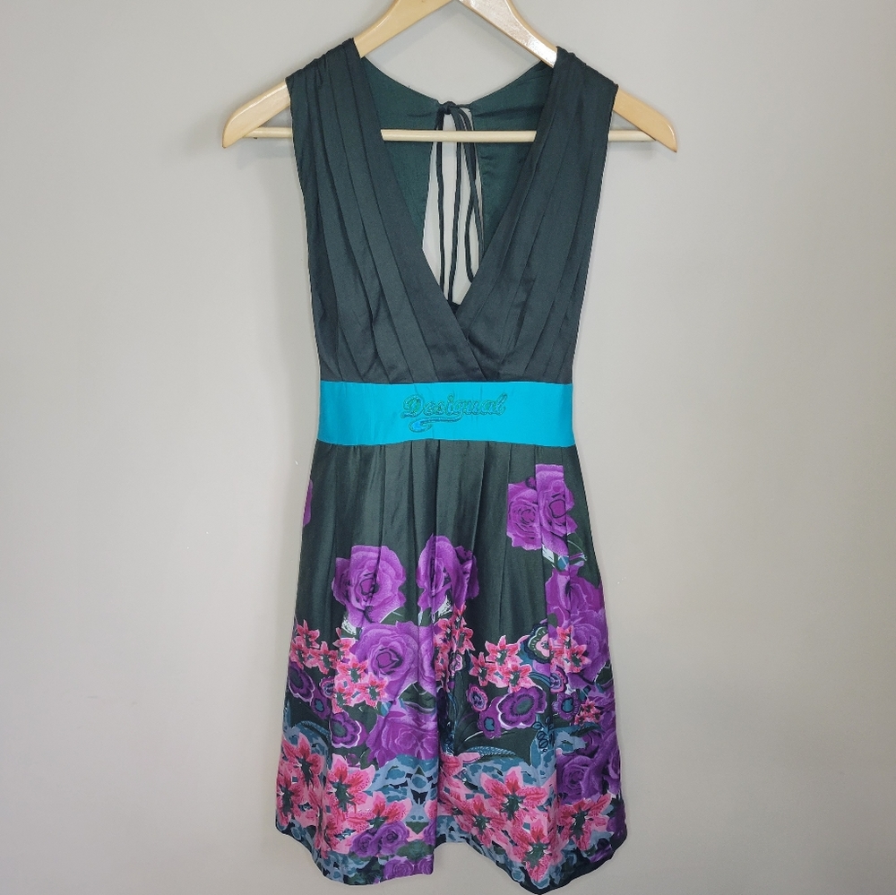 Desigual Purple Midi Sundress Plunge Neckline Sleeveless
